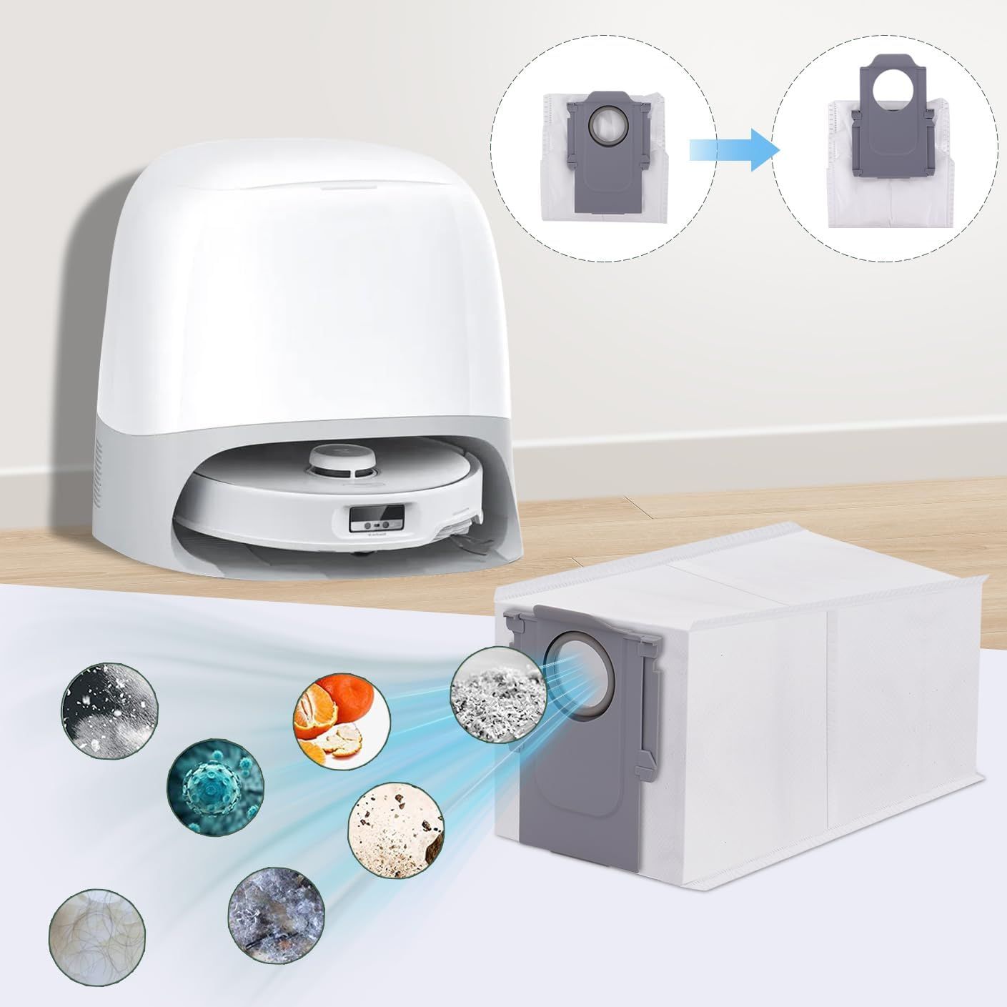 Replacement Parts Accessories Kit or Qrevo S5V/Qrevo Curv/Qrevo Curv S5X/Qrevo Edge S5A Series Robot Vacuum Cleaner - 1 Main Brush, 3 HEPA ilters, 3 Dust Bags, 4 Mop Pads, 4 Side Brushes