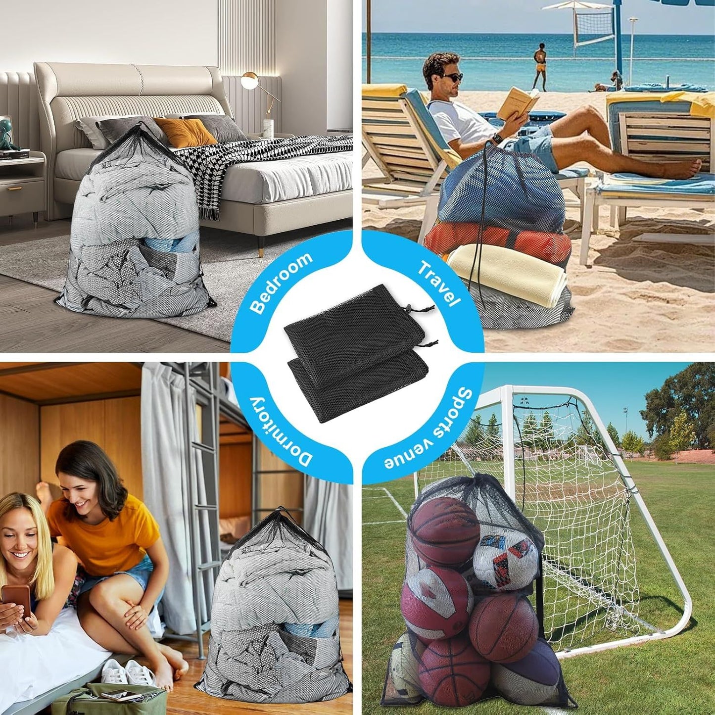 2 Pack Large Mesh Laundry Bags, 24" x 36" Heavy Duty Strong Drawstring Dirty Clothes Bags with Soft Breathable Net, Machine Washable Laundry Bag for College, Dorm, Camp, Travel and Family Use(Black)