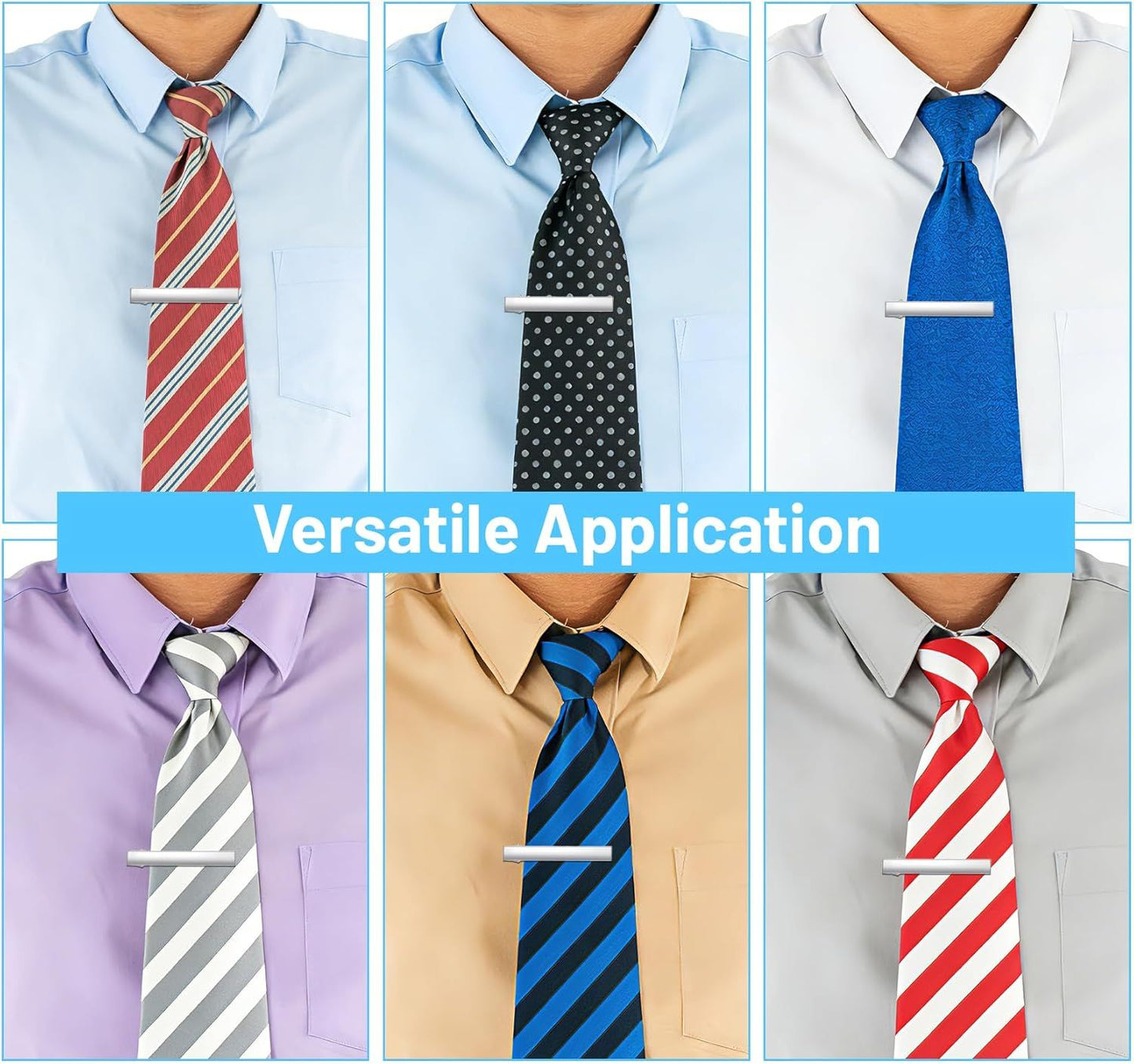 3 Pack Tie Bar Silver, Silver Tie Clip for Men Stainless Steel Necktie Bars, Anti-Slip Grip for Office Wedding Party