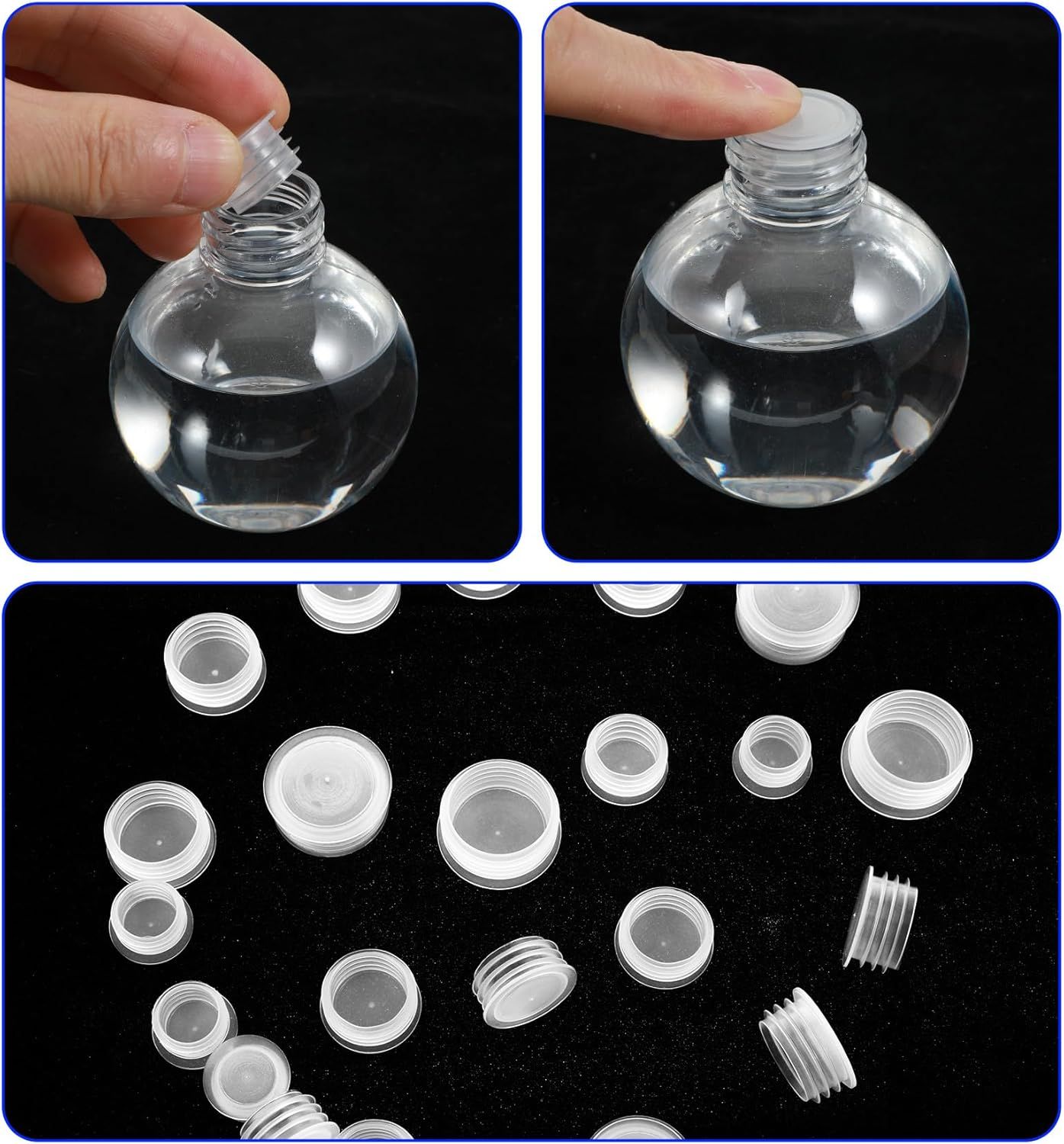 60Pcs Salt and Pepper Stoppers Plugs, 6 Sizes (13/15/17/18/19/23 mm) Plastic Bottle Plugs, Leak-Proof Clear Caps for Spice Containers & Shaker Bottles, Reusable