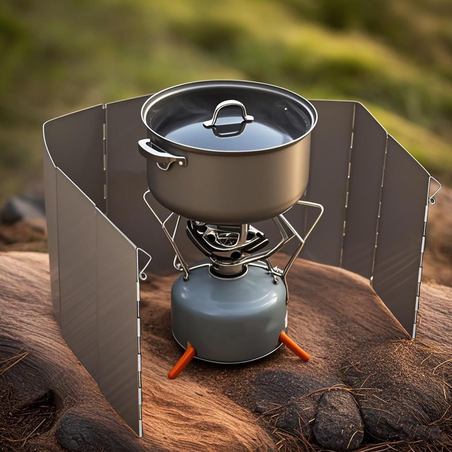 Outdoor Stove Windscreen Ultra light Aluminum foldable Camping Stove Windshield with Carrying bag for Butane Stoves Picnic (8 Plates)