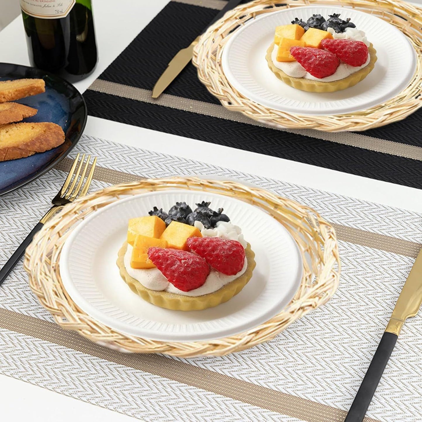 8 Pack Bamboo Paper Plate Holders, 10 Inches Reusable Wicker Charger Plates for Dinner Plates Natural Hand Woven Wicker Paper Plate Baskets for Home Party Daily Dinning Picnic