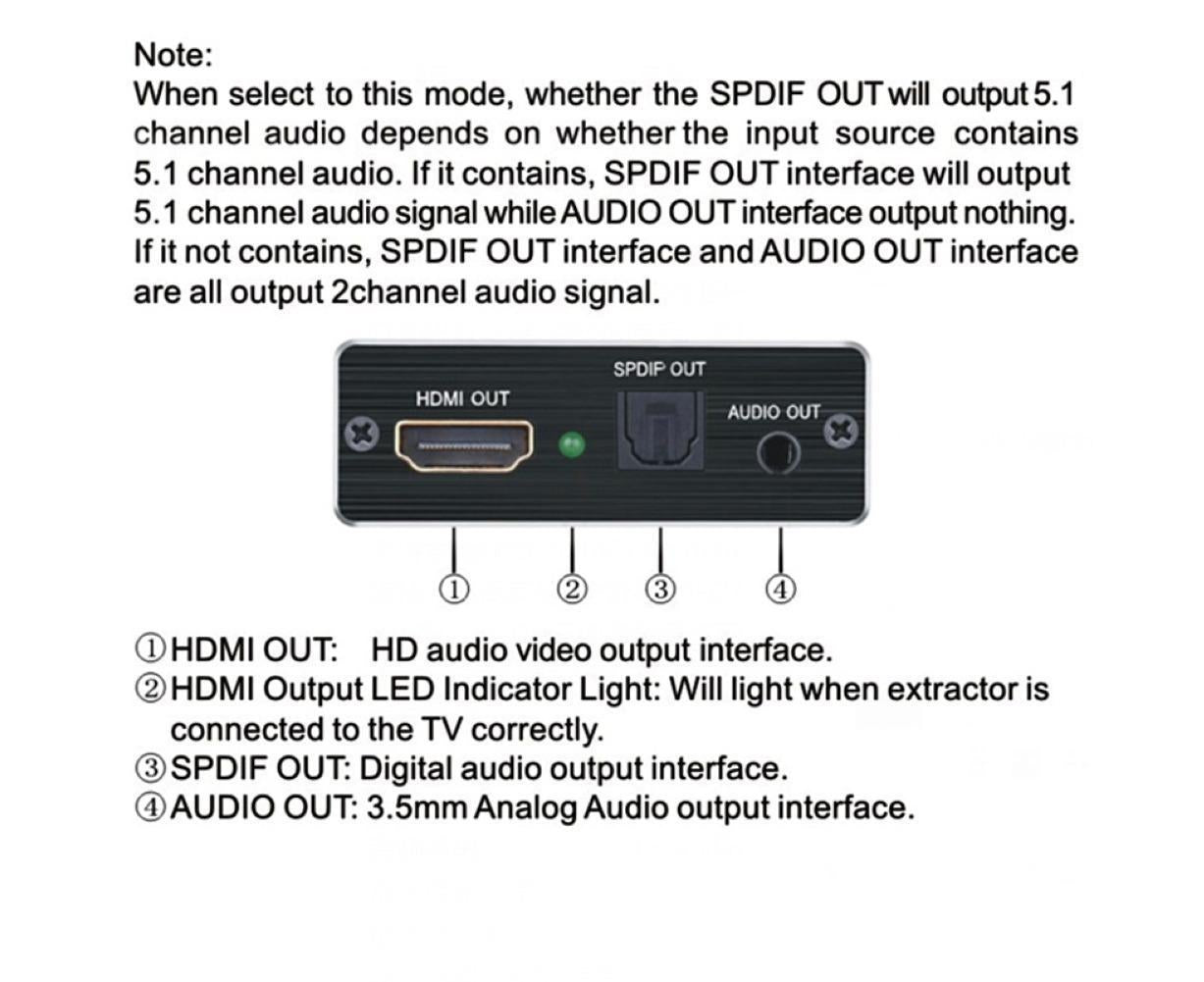 4K HDMI-compatible to HDMI-compatible Optical SPDIF 3.5mm Audio Extractor Converter Splitter Adapter Black
