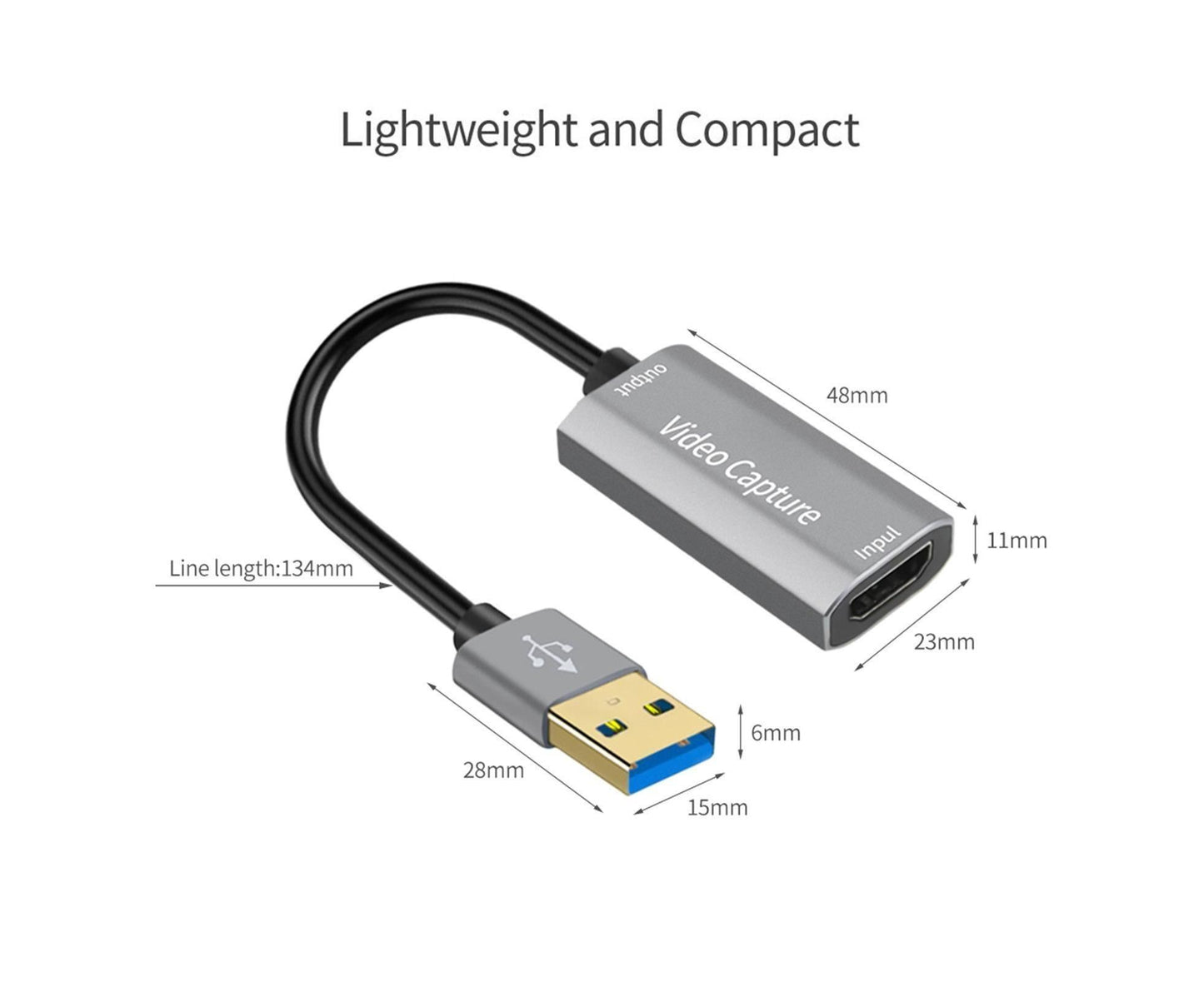 HDMI-compatible to USB Video Capture Card Game Camera Recorder Live Streaming Webcasting Grey