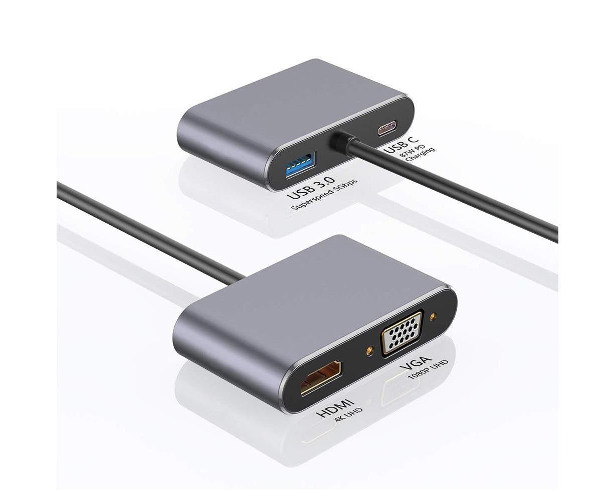 Type C to HDMI-compatible 4K VGA USB3.0 Audio Video Converter Charging Port Hub Adapter Grey