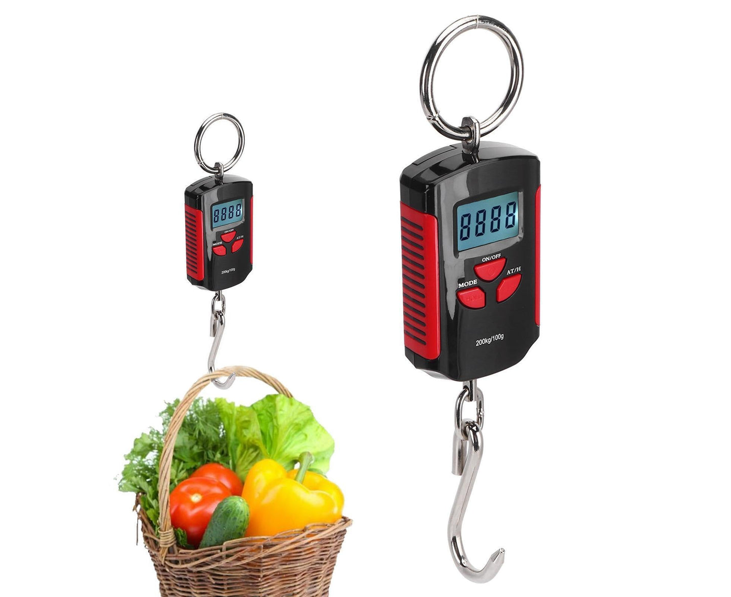 Portable Electronic Hanging Scale Digital LCD Backlit Display kg/lb/JIN 200KG W/HookRed Frame
