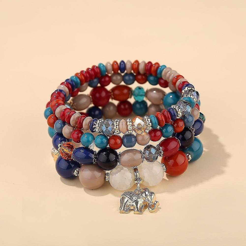 1pcs Bohemian Bead Bracelet, Ladies Multilayer Stackable Beaded Charm Stretch Bracelet, Elephant Pendant Crystal Bracelet Women's Jewelry