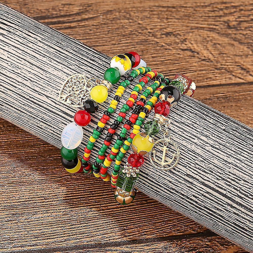 1pcs Bohemian Beaded Multilayer Bracelet - Stackable Beaded Strand Stretch Bangles Sparkly Crystal Mix, Tassel Charm Pendant Multilayer Beaded Bracelet