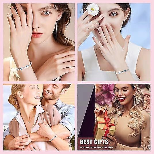 Silver Bracelet for Women,Four-Leaf Clover Bracelet Shiny Crystal Diamond Adjustable Bracelet Mother's Day Jewelry Gift Birthday Christmas Gifts for Women