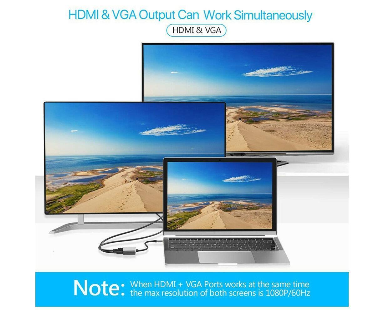 4 in 1 USB Type-C to HDMI-compatible VGA Card Reader Ports Hub Adapter for MacBook Pro - Black