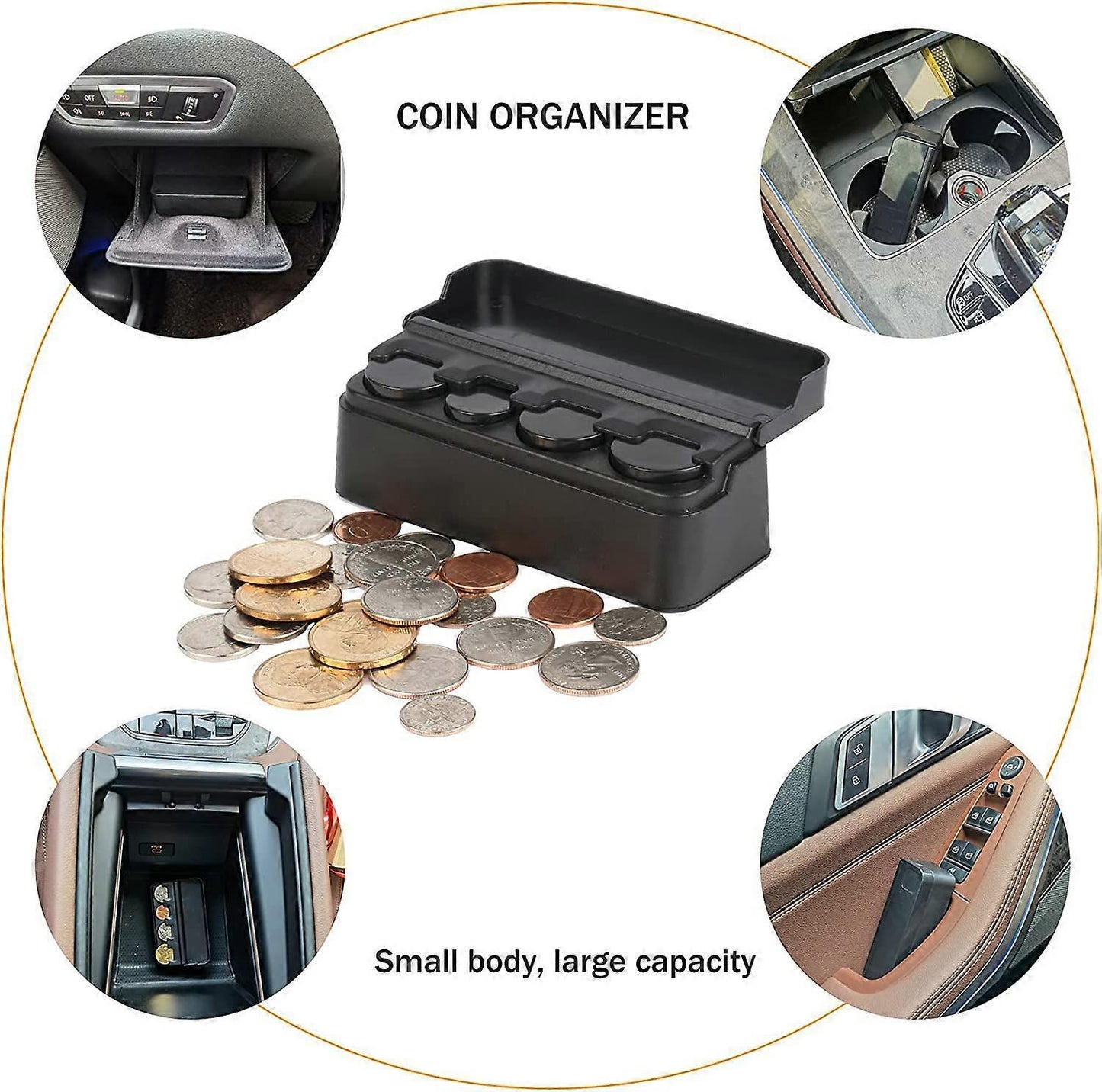 Universal Car Coin Change Organizer Compatible with Coins of Different Sizes, Car Interior Accessories
