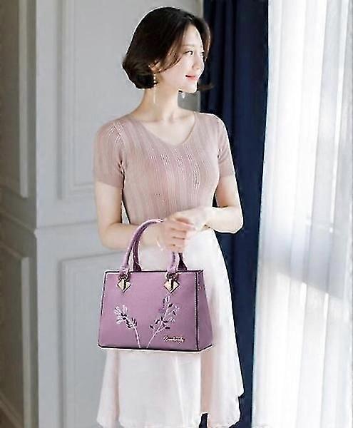Flower Embroidery Women's Shoulder Bag PU Leather Tote