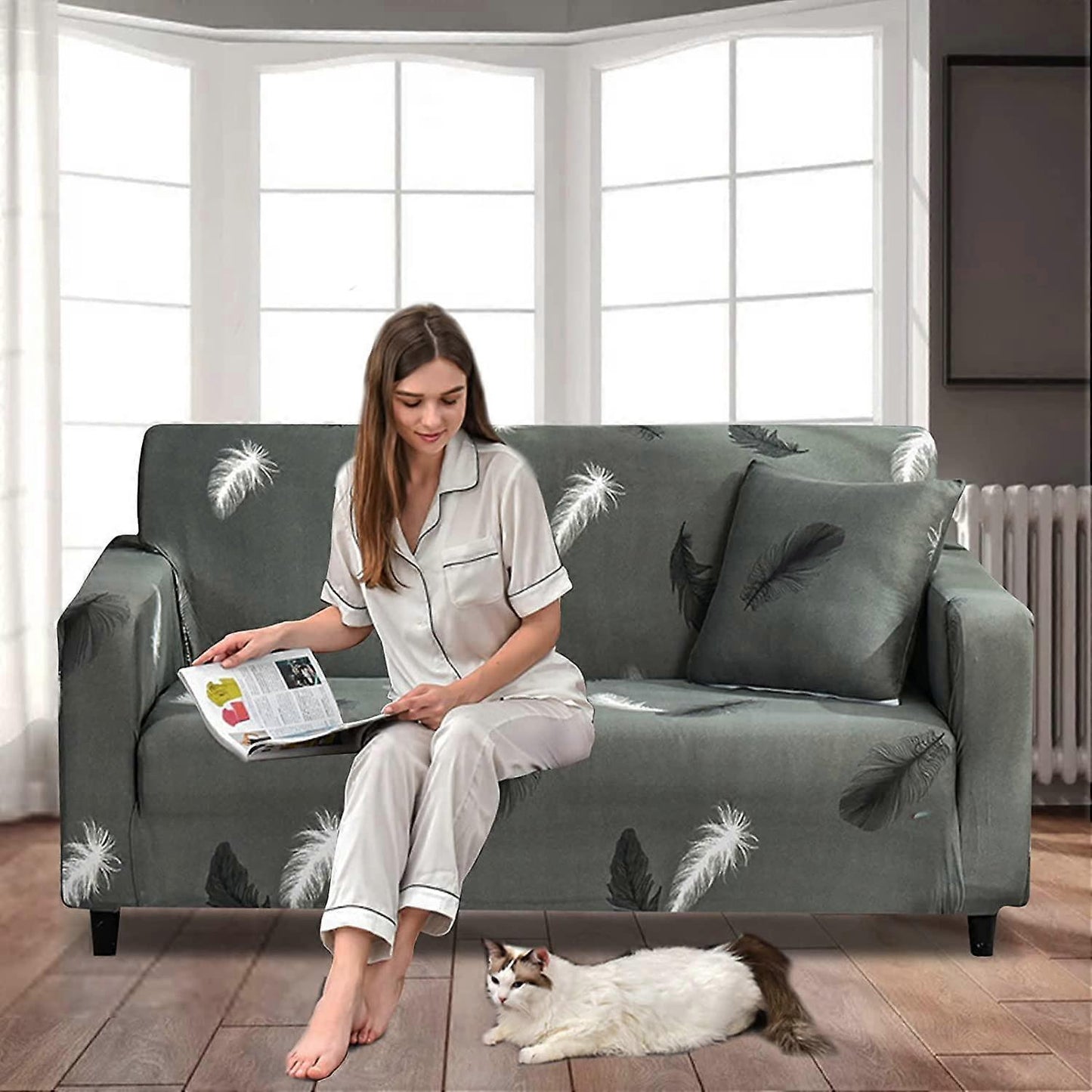 2 Seater Jacquard Elastic Sofa Cover Anti-Slip Stretch Slipcover