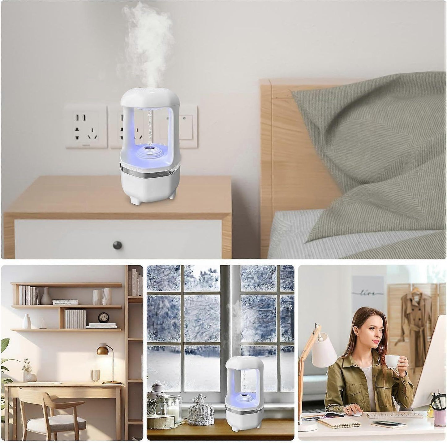 USB Air Humidifier for Bedroom, Small Travel Quiet Humidifier for Office Desk