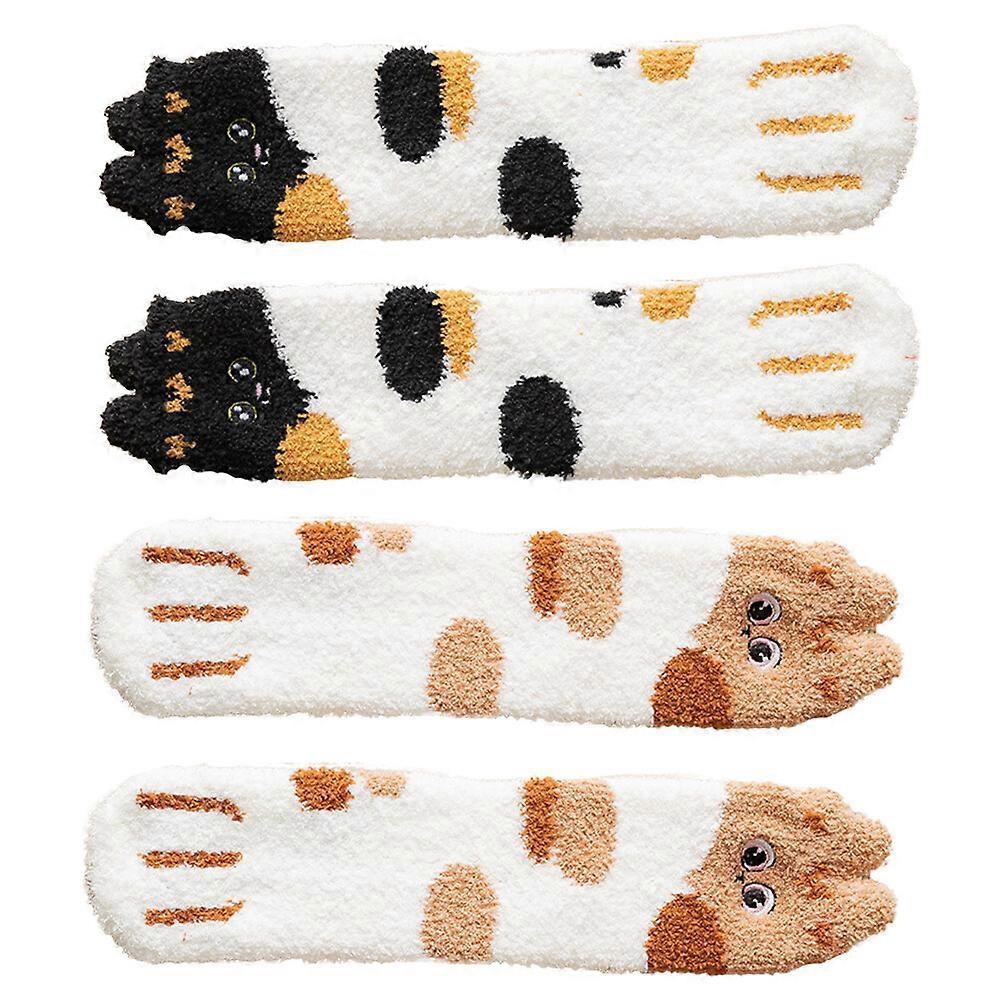 2 Pairs Girls Mid-Calf Winter Socks Cute Warm Soft Casual Socks for Cold Weather