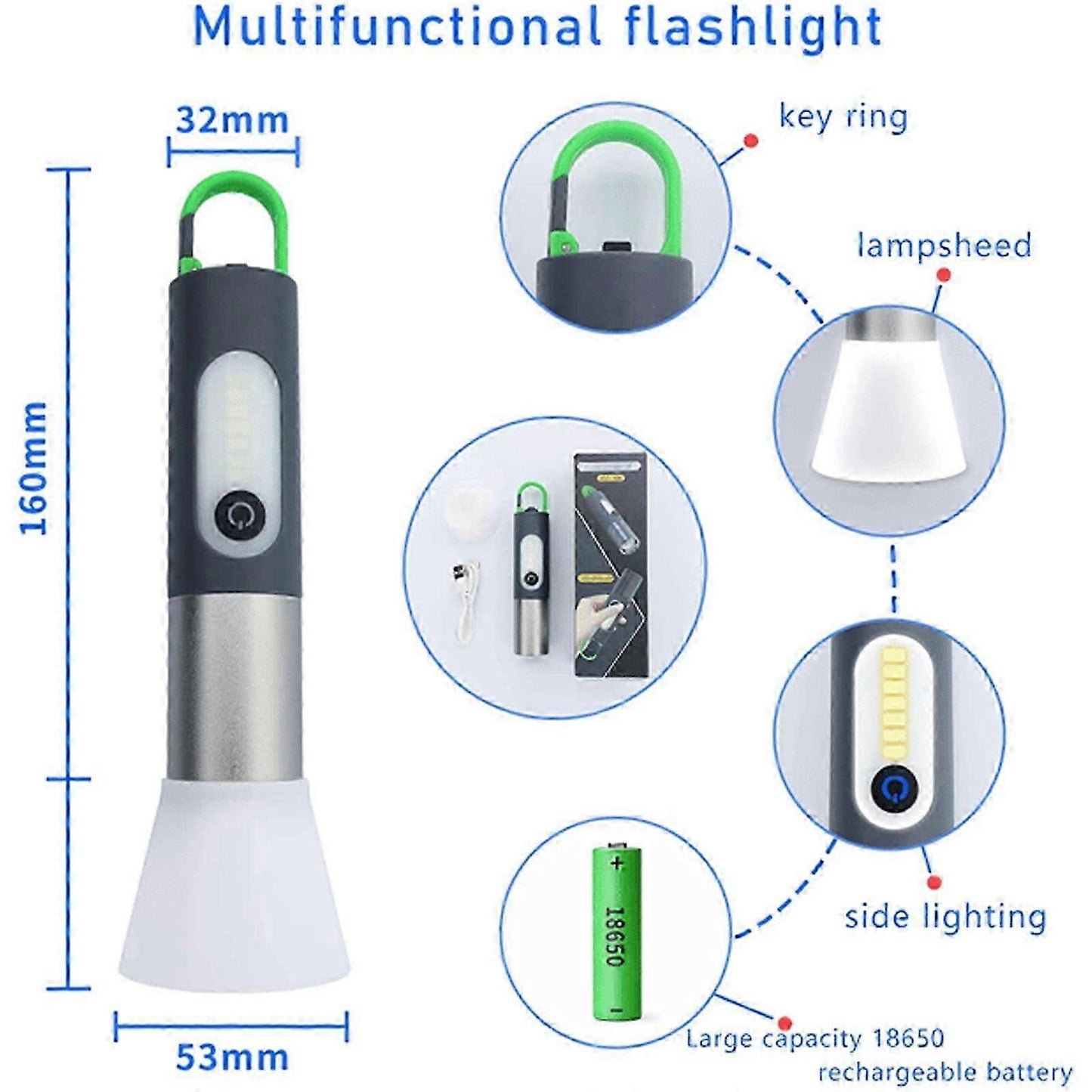 LED Tactical Laser Flashlight Rechargeable Pocket Torch with 4 Modes