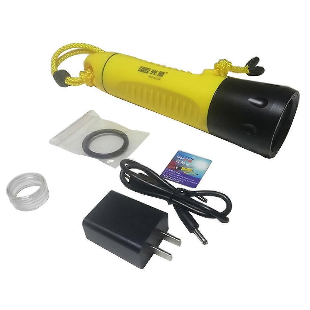 Diving Flashlight Waterproof Rechargeable Torch for Emergency Submersible Use - Yellow