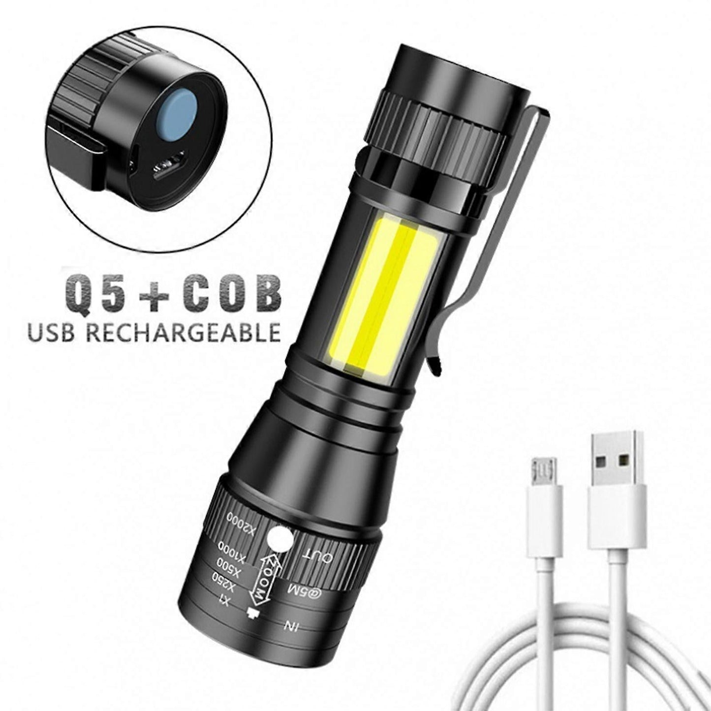 1000LM LED Flashlight Rechargeable Zoomable Torch with 4 Modes Super Bright Handheld Light