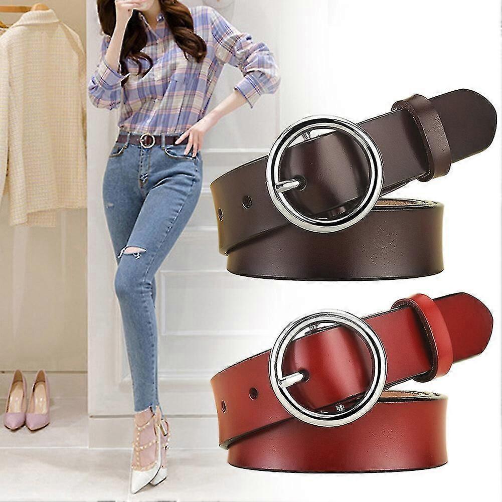 Women's Skinny Leather Belt, Red 105cm, Adjustable Elastic Waist Decorative Belt