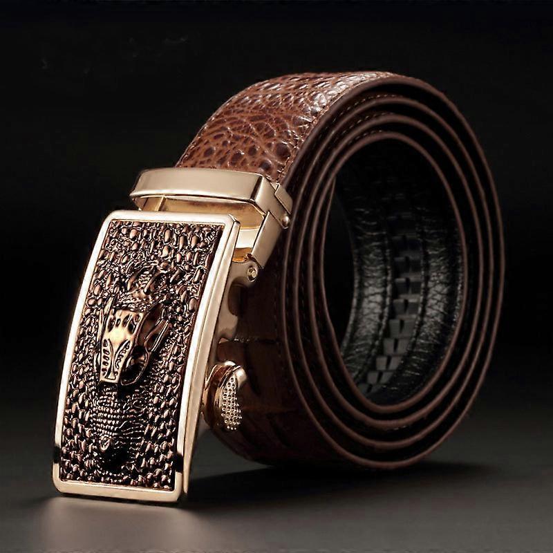 Men's 115cm Crocodile Pattern Cow Leather Belt with Automatic Buckle