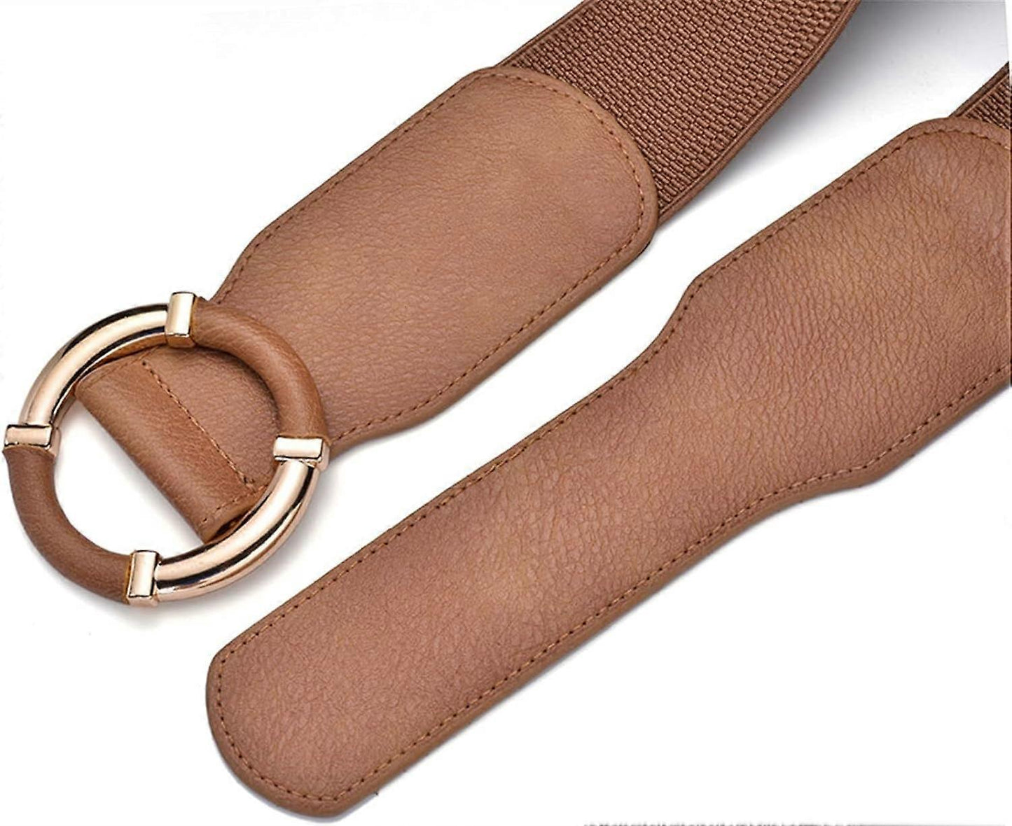 Women's Dress Elastic Wide Belt with Metal Buckle, Khaki/White/Black 90-130cm