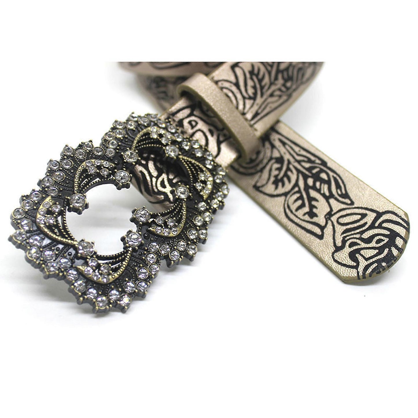 Women's Coffee Vintage Floral Embossed Leather Dress Jeans Belt