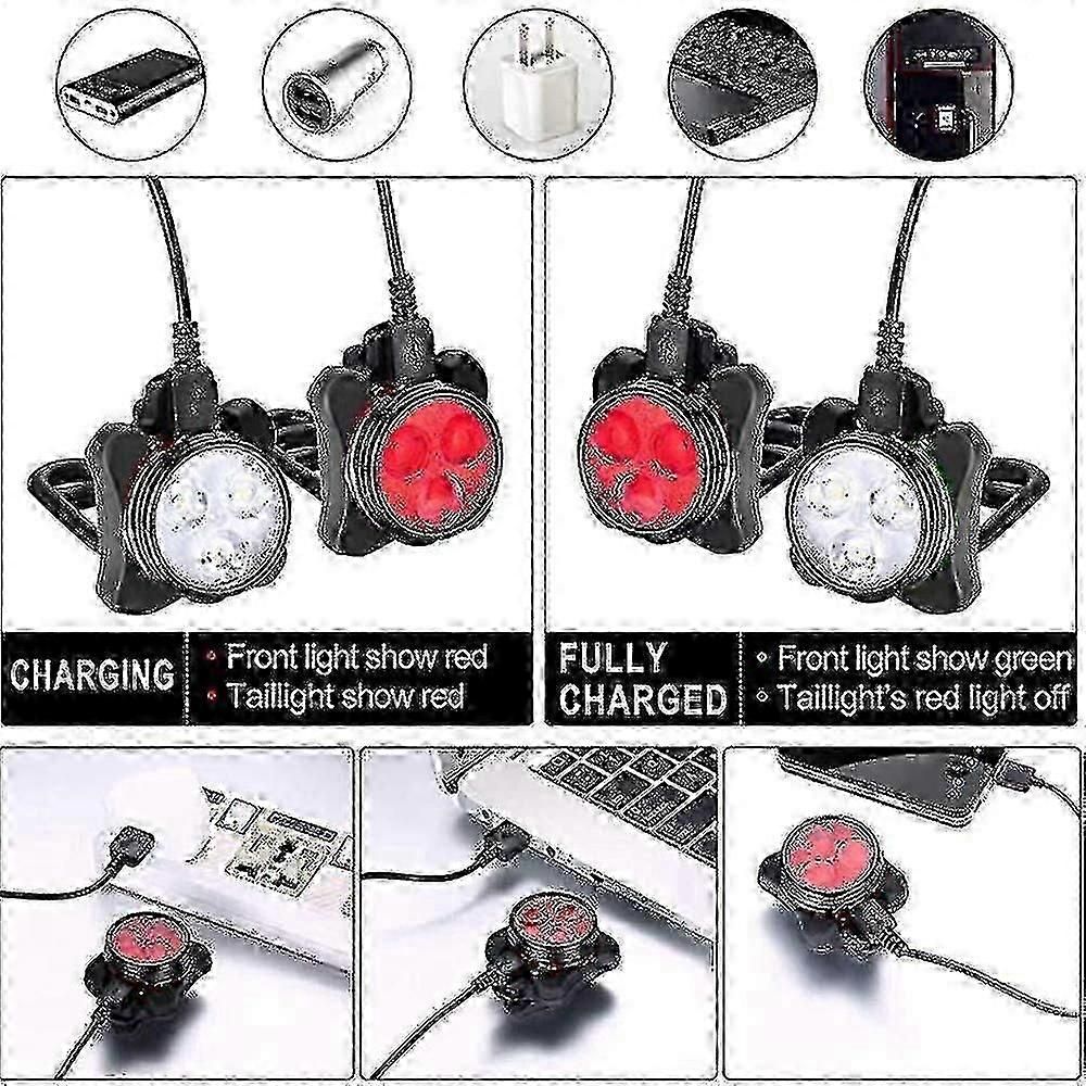 USB Rechargeable Bike Light Set - Front & Rear, 4 Modes