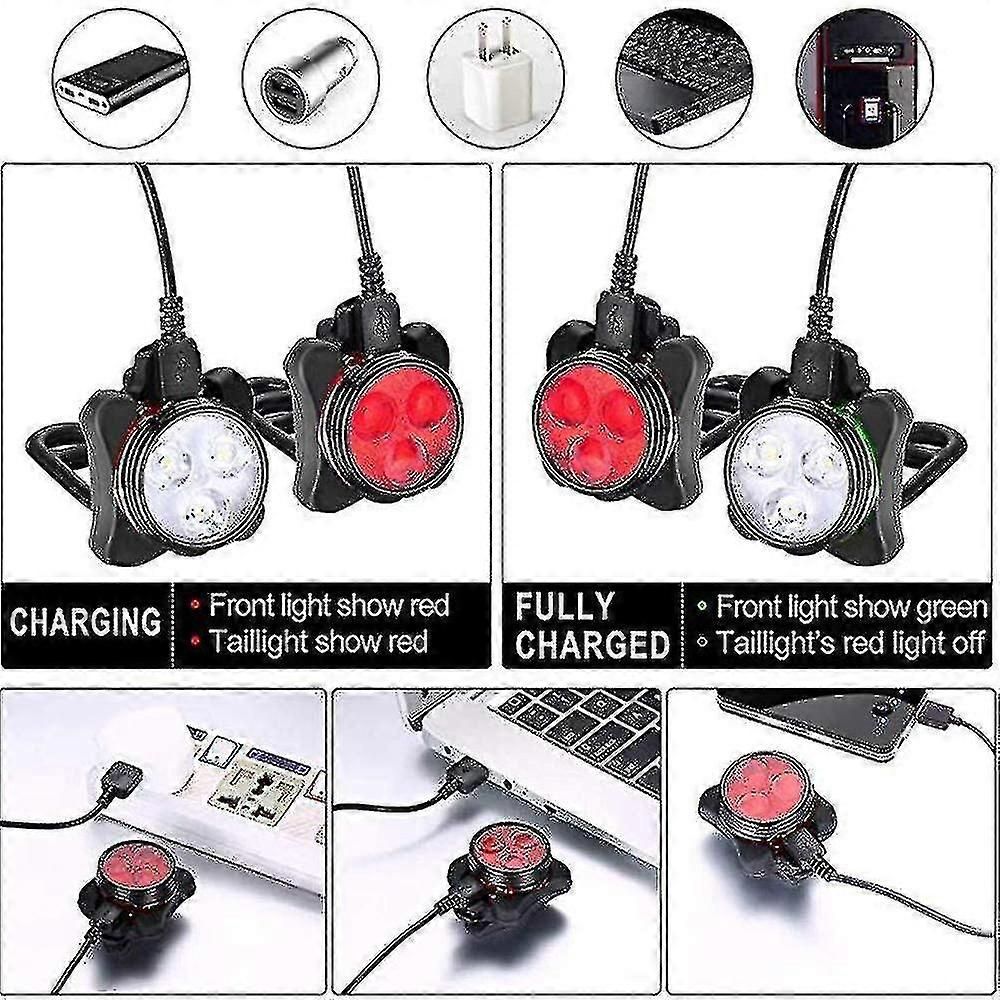 USB Rechargeable Bike Light Set - Front & Rear, 4 Modes