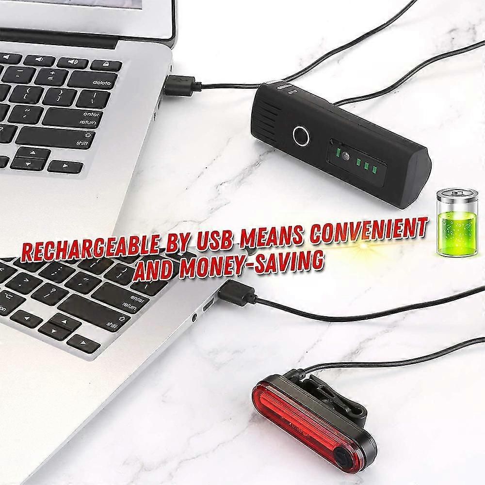 USB Rechargeable Bike Light Set - LED Front & Tail Light