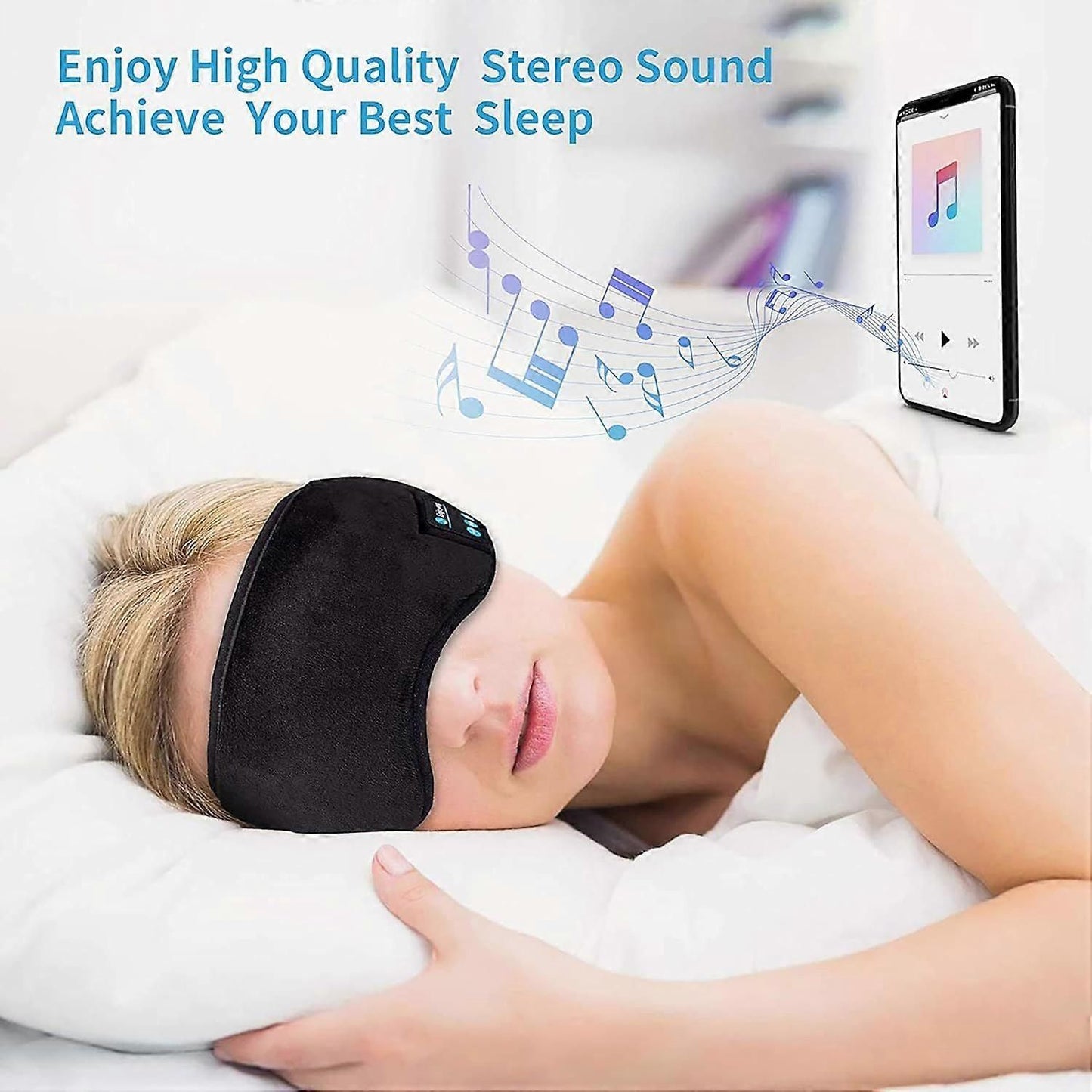 Bluetooth 5.0 Sleep Mask - Wireless Headphones, Blackout, Soft Fabric