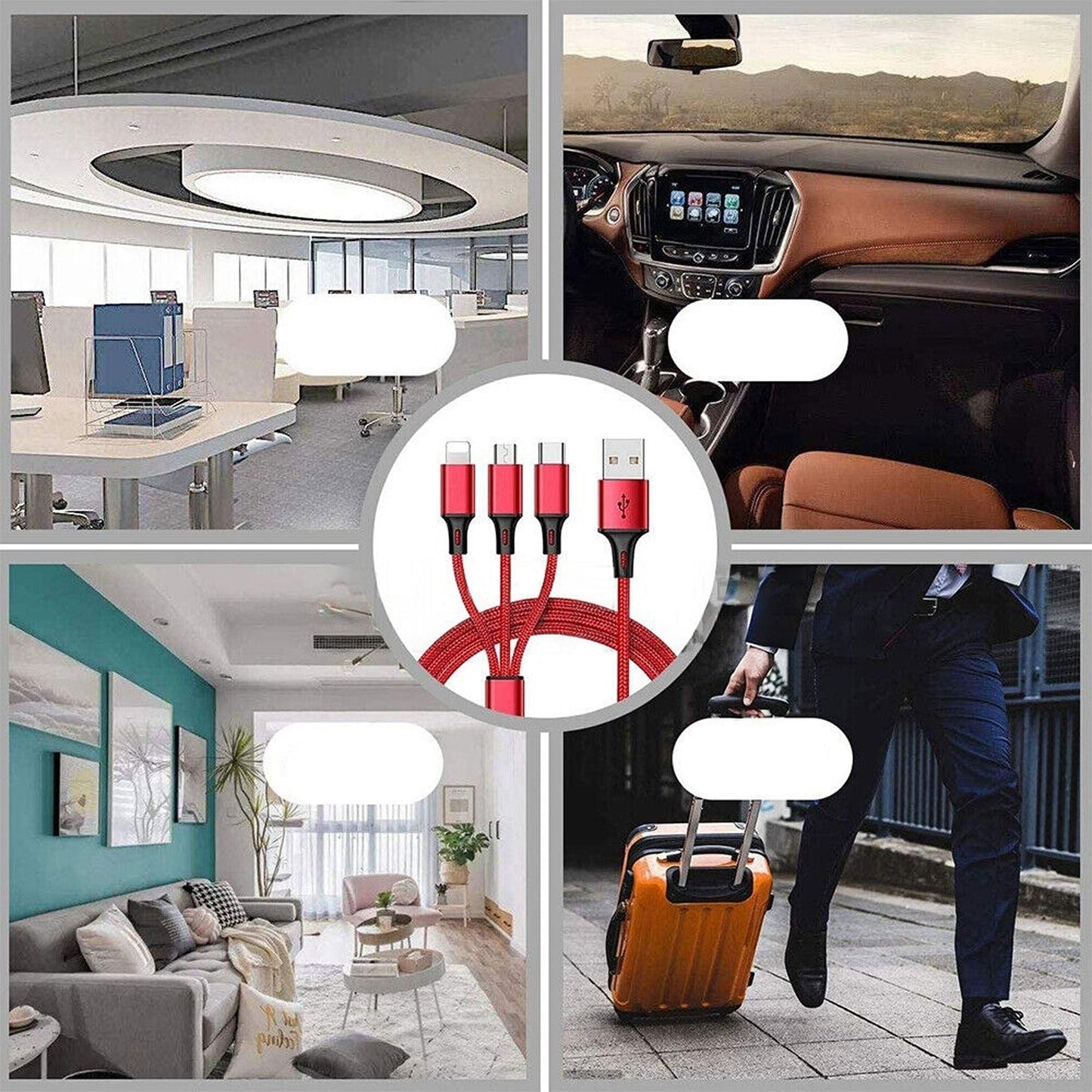 3-in-1 Multi USB Charger Cable for Micro USB Type C and Apple Devices