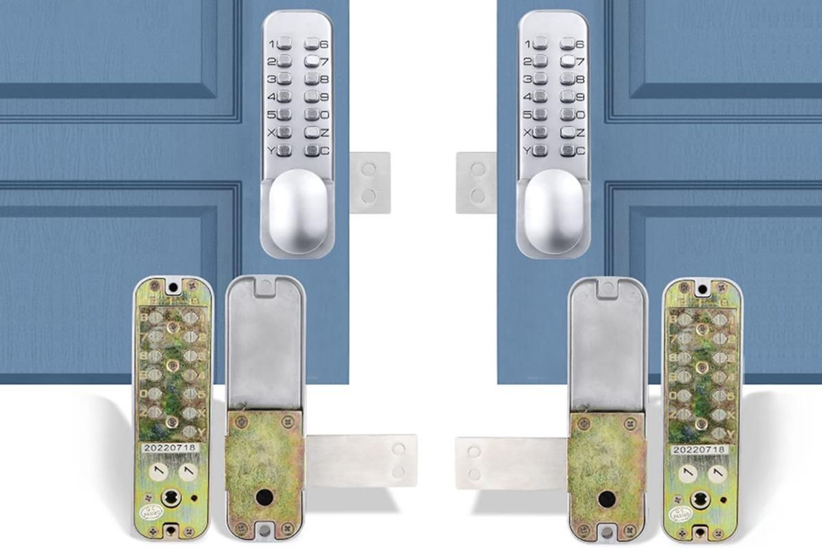 Gate Door Locks Set with Keypad Mechanical Keyless Entry Door Lock for Garden Garage Yard -Silver