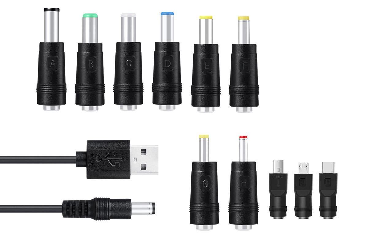 USB to DC 5V Charging Cable Power Cord 5.5x2.1mm with 11 Interchangeable Connectors