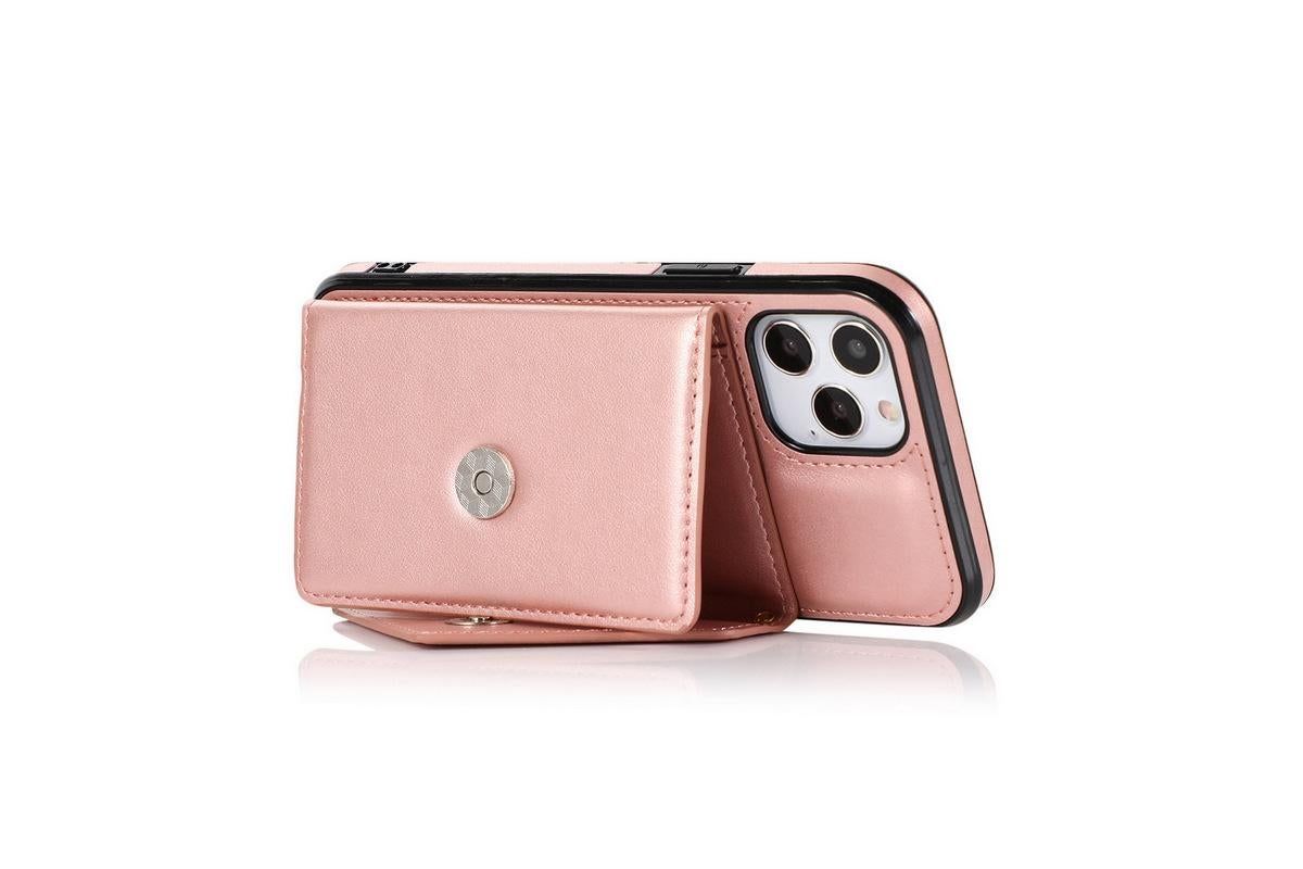 PU Leather Crossbody Phone Case Cover Wallet Card Holder for iPhone 13 Series -Rose Gold /iPhone13 Pro Max