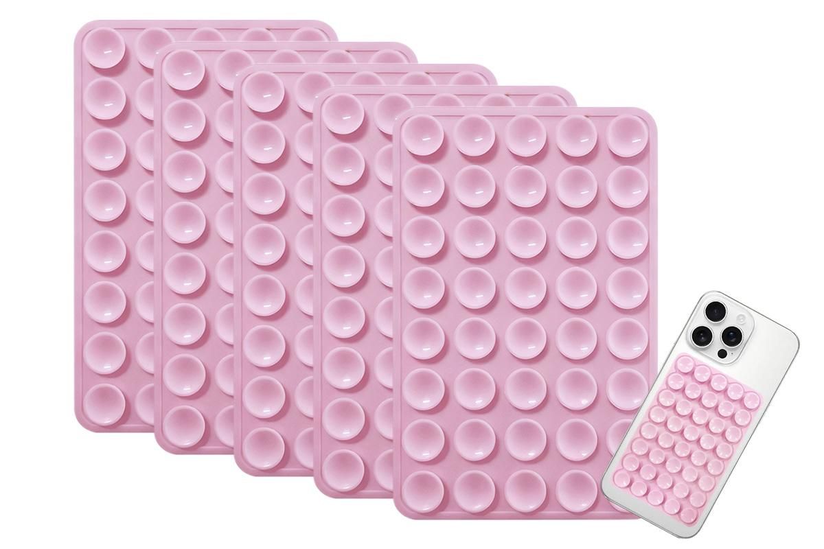 5 Pack Double Sided Silicone Phone Suction Pad 80 Stickers Grip for Car Desk Holder - Pink