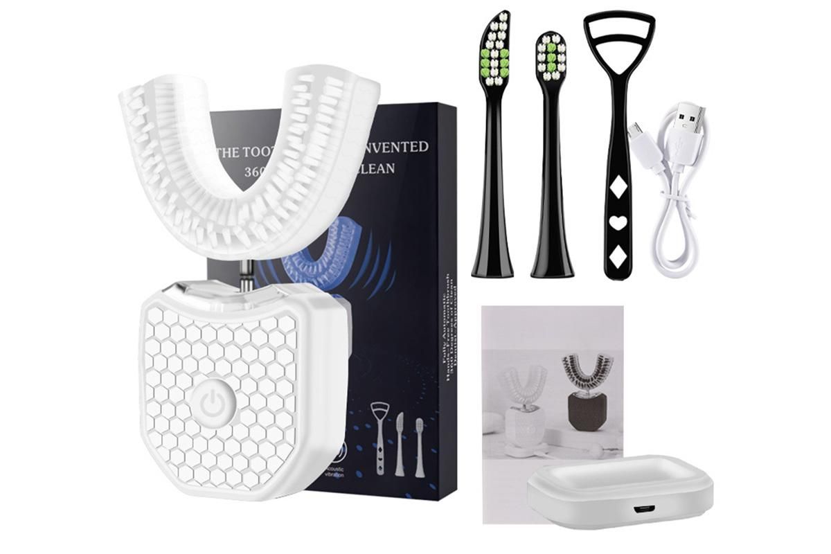 Rechargeable U-Shaped Electric Toothbrush Set for Daily Oral Care - White