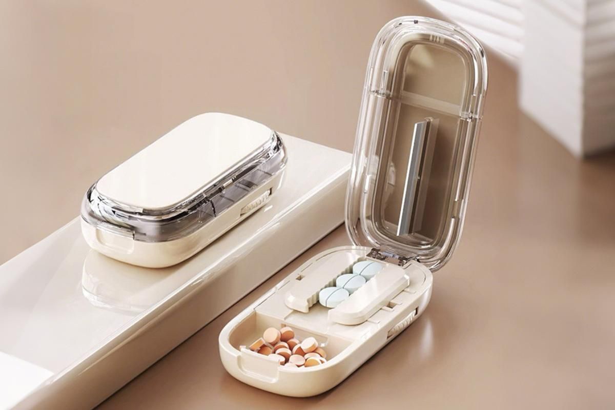 Pill Cutter Pill Splitter for Small and Tiny Pills 1/2 Adjustable Pill Organizer - Beige 1/2 Pill Cutter