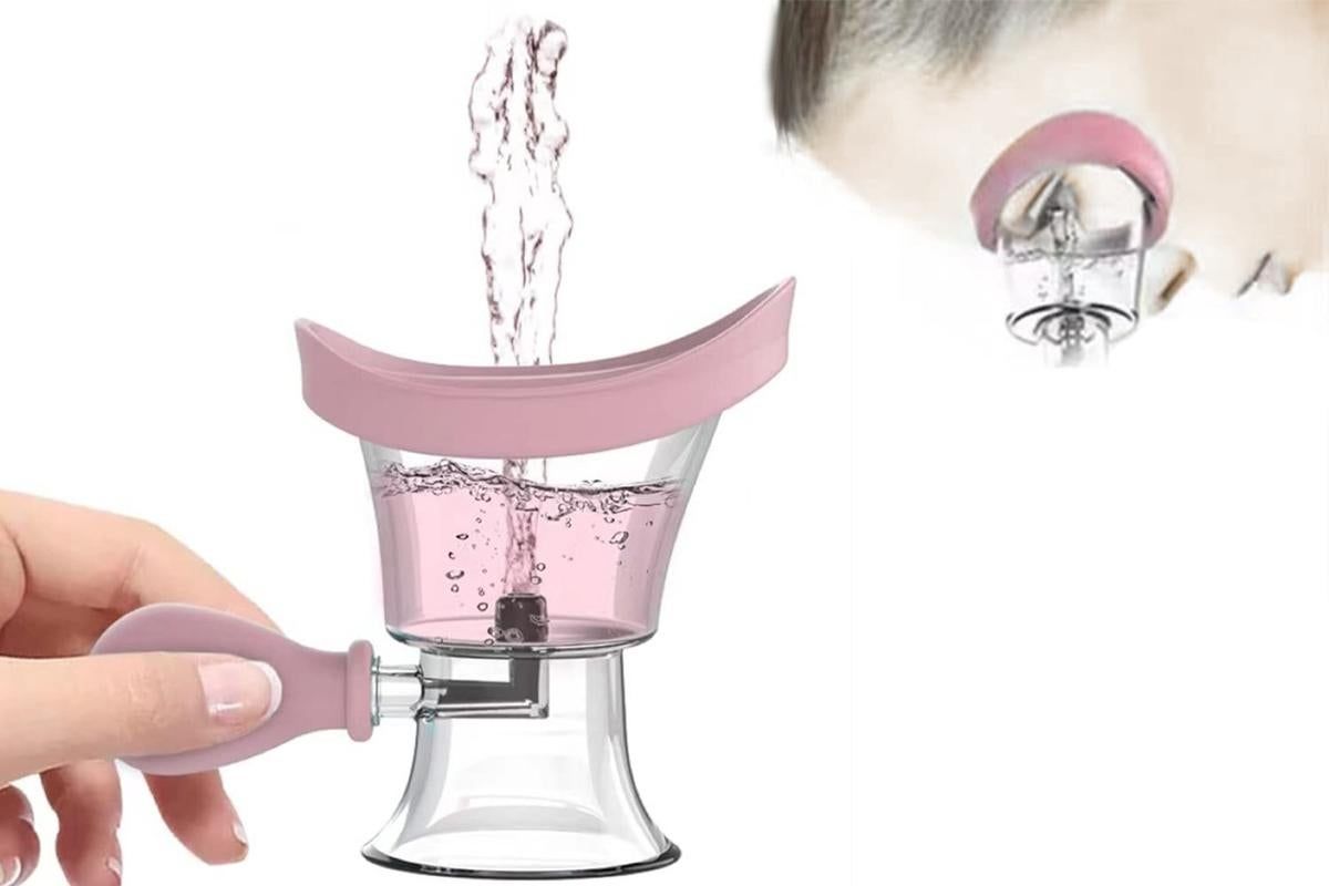 Manual Air Pressure Eye Cleaning Cup Clear Silicone Eye Cup -Pink