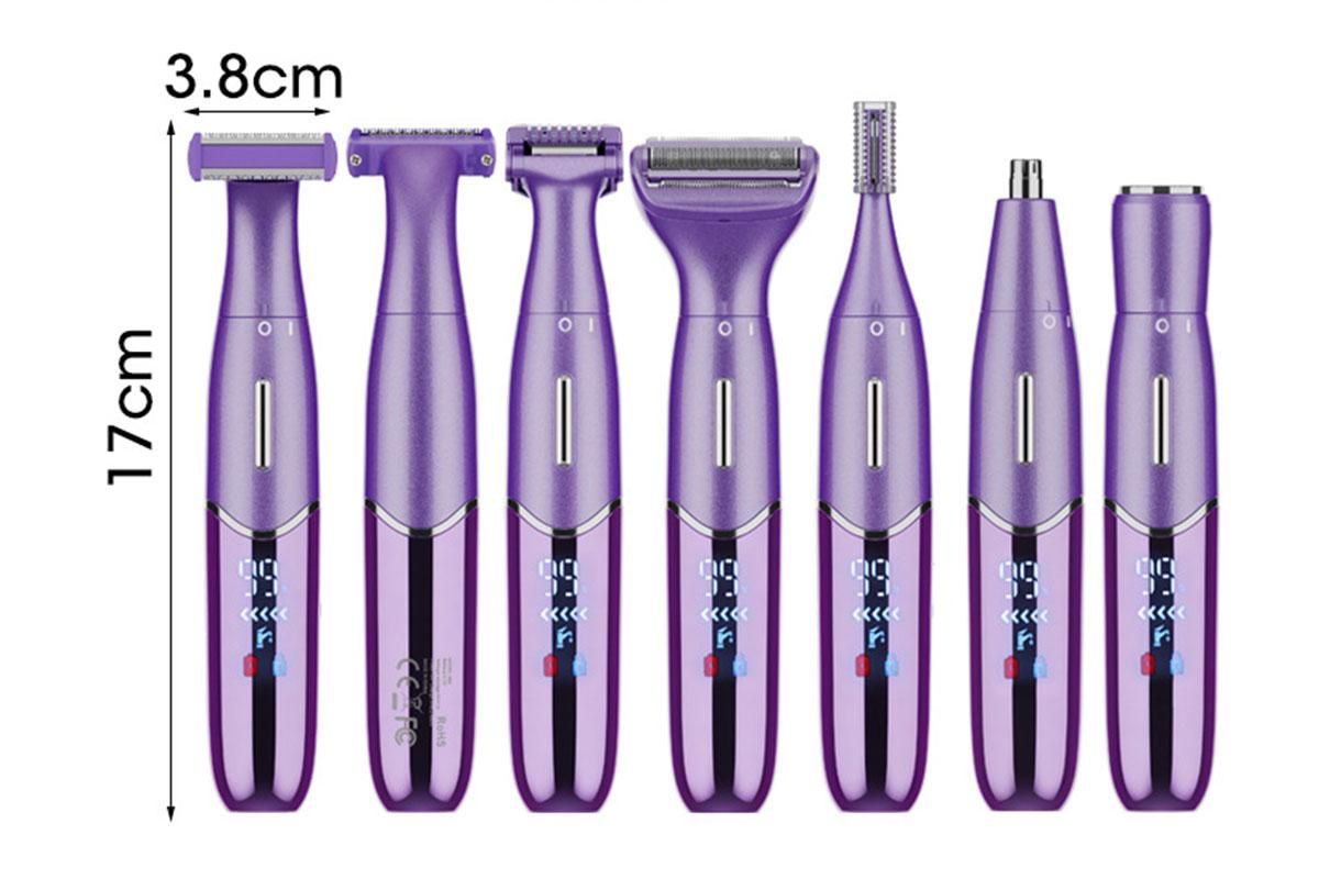 6-in-1 Women Electric Shaver Replaceable Heads for Whole Body Private Epilator Shaving Razor - Purple