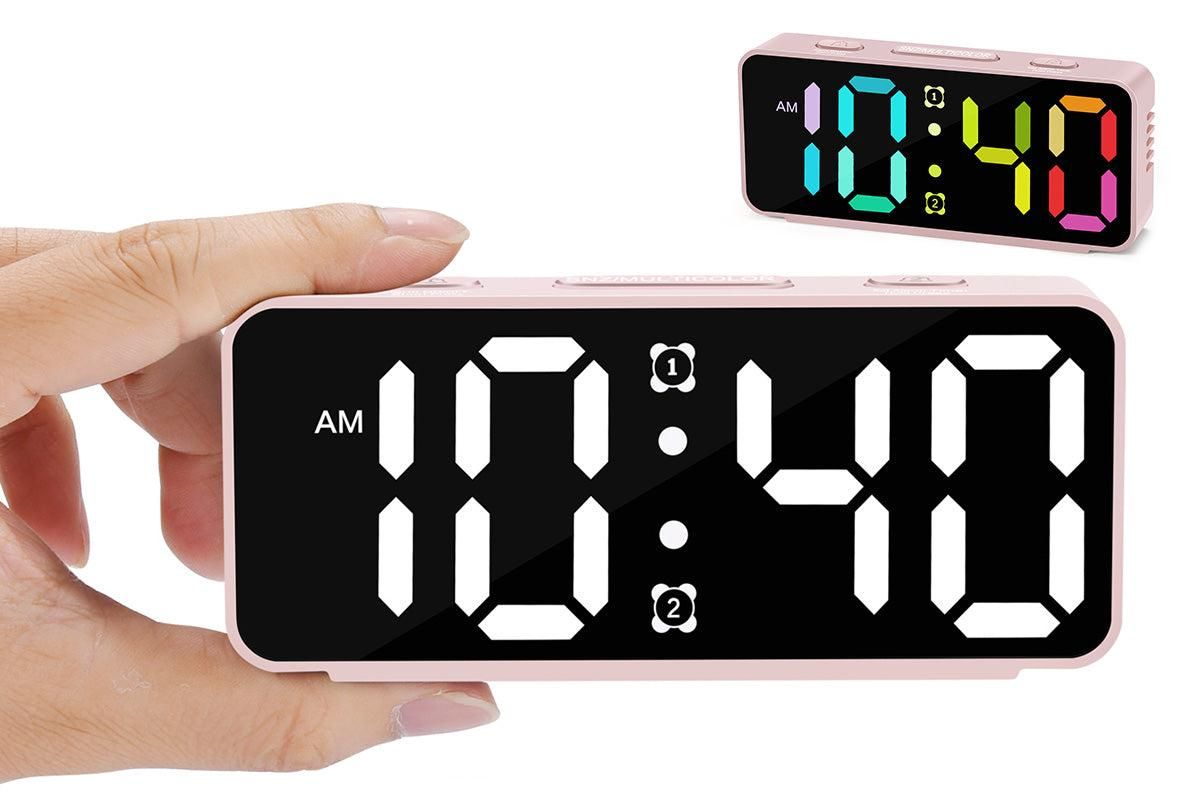 Small Digital Alarm Clock with 5 Dimmers and 5 Alarm Volumes for Bedrooms - Pink