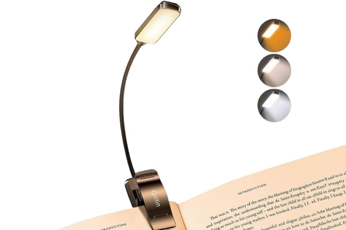 Rechargeable LED Book Light with 3 Adjustable Color Temperatures, 80H Reading Time - White