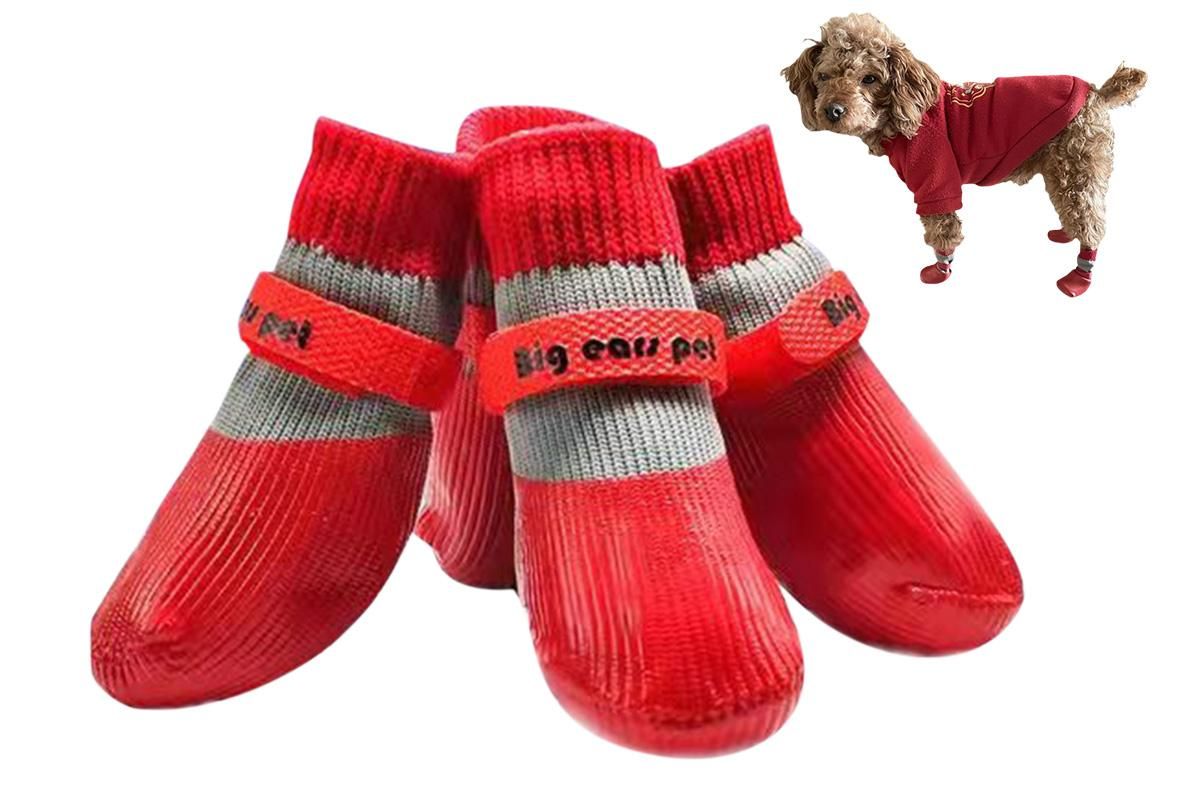 Waterproof Anti Slip Pet Shoes with Rubber Sole for Indoor and Outdoor Use Red - M