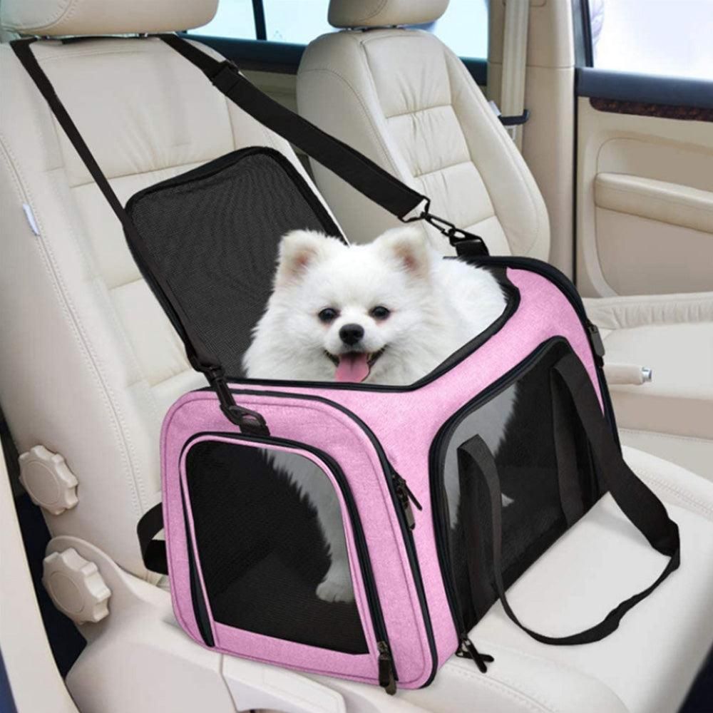 Foldable Travel Pet Carrier Bag Portable Cat Dog Kennel Bag Pink - M