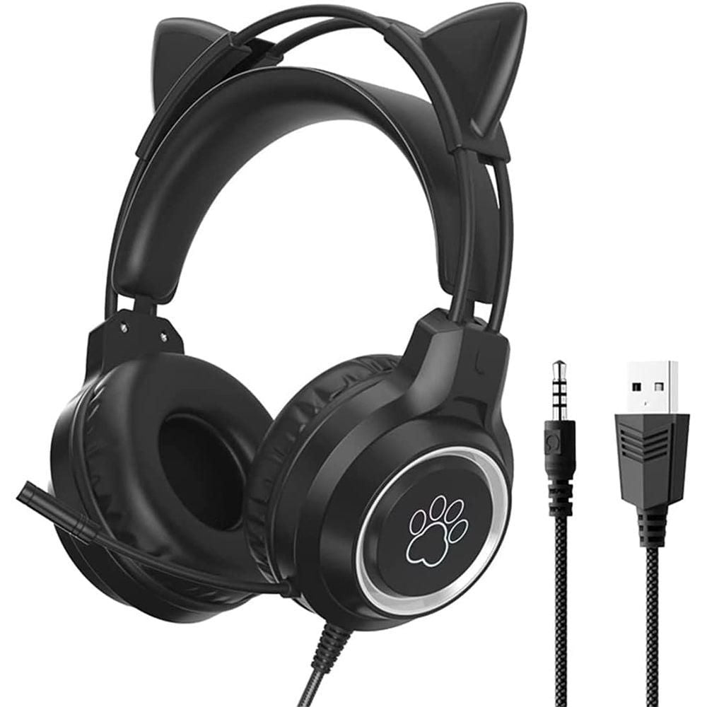 RGB Lighting Gaming Headset Cat Ear Headphone with Microphone Pink