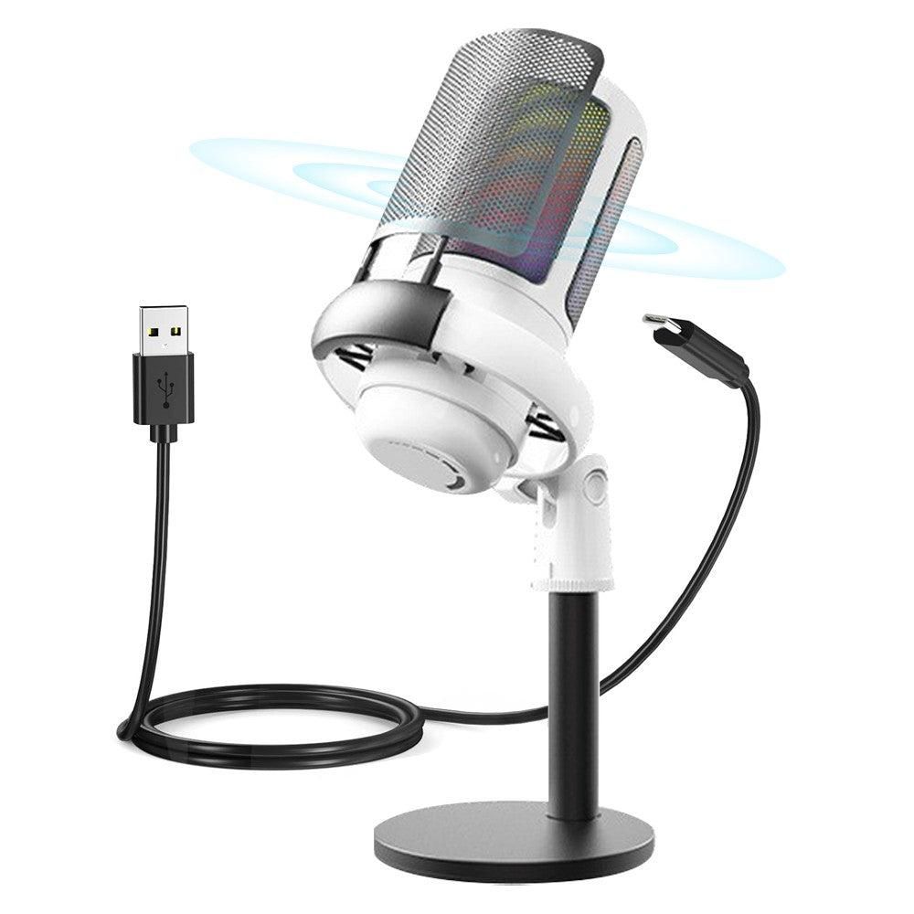USB Condenser Microphone Gaming Mic with RGB Light for PC Gaming Live Recording Streaming Black