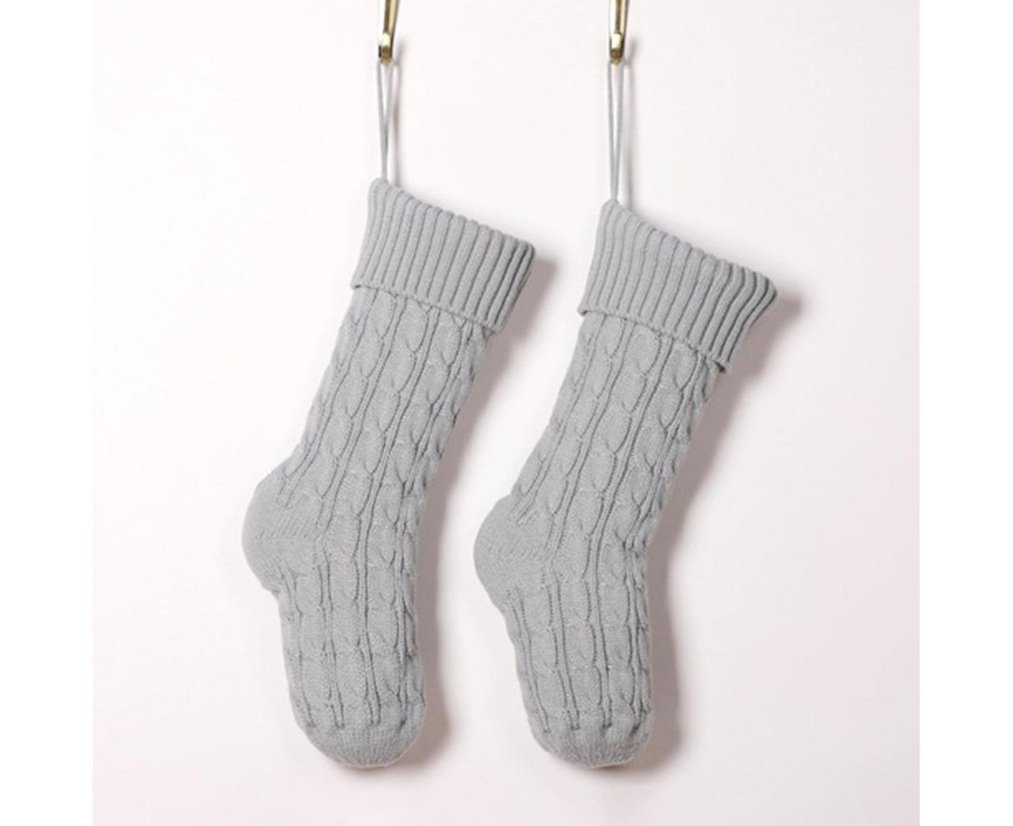 Christmas Sock Twist Pattern Knitted Large Capacity Hanging Stocking for Festival Party-Silver Gray
