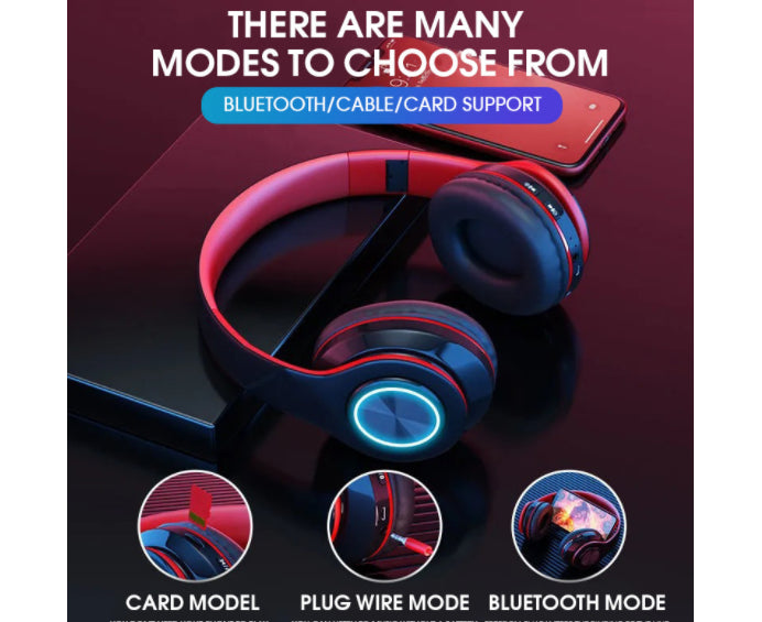 Bluetooth Over Ear Headphones - Stereo Bass - Soft Earmuffs with Built-in Mic for Gym/Office