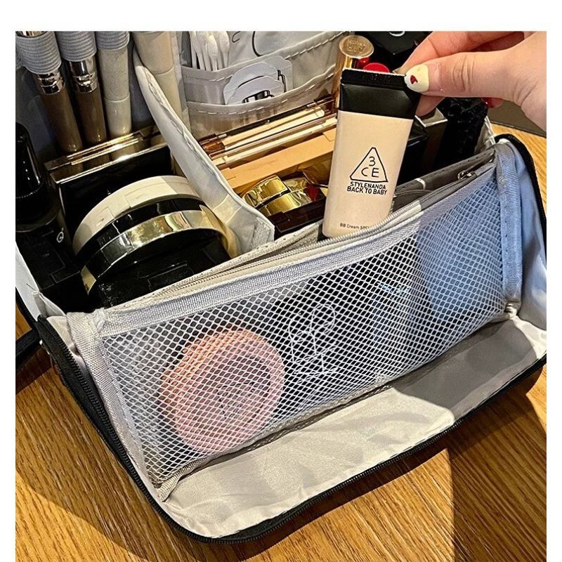 Portable Multi-Functional Toiletry Bag, Stand-Up Large-Capacity Storage Bag for Makeup Brushes, Cosmetics, and Toiletries, Jinbu Multi-Compartment Storage Bag - Yellow
