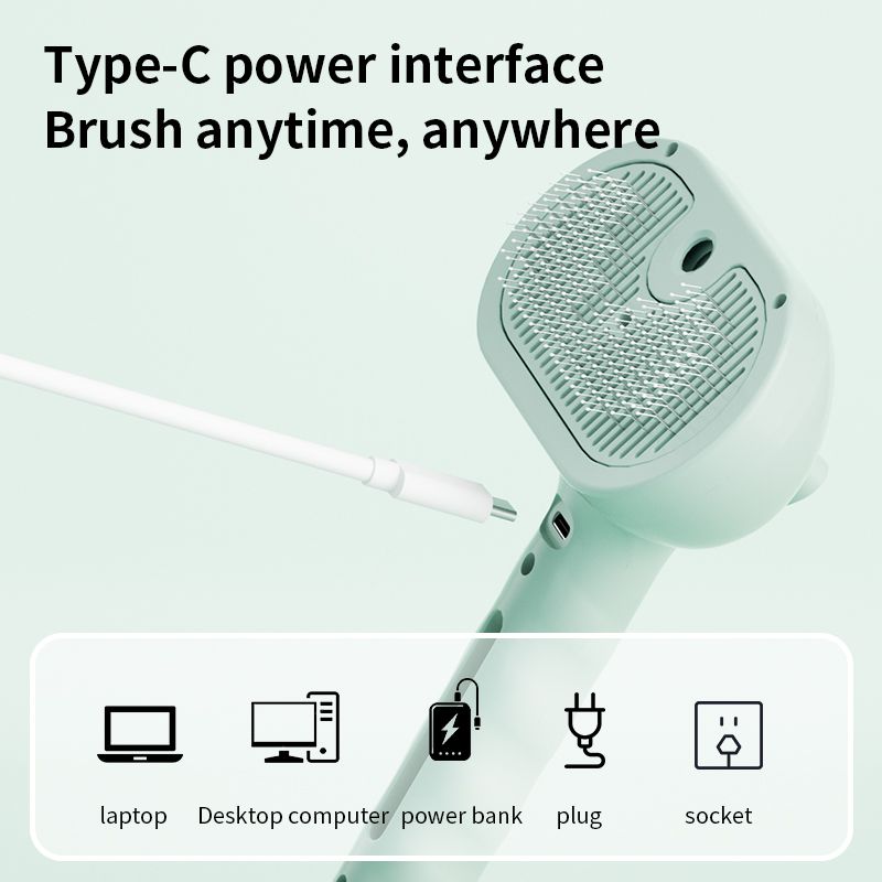 Rechargeable Pet Massage Comb with Spray, Anti-Shedding, Detangling, and Cleaning Comb - Green