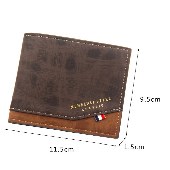 British-Style Two-Tone Bifold Wallet for Men, Matte Printed PU Leather Wallet with Zip Coin Pocket, Multiple Card Slots & ID Photo Window (Dark Brown)